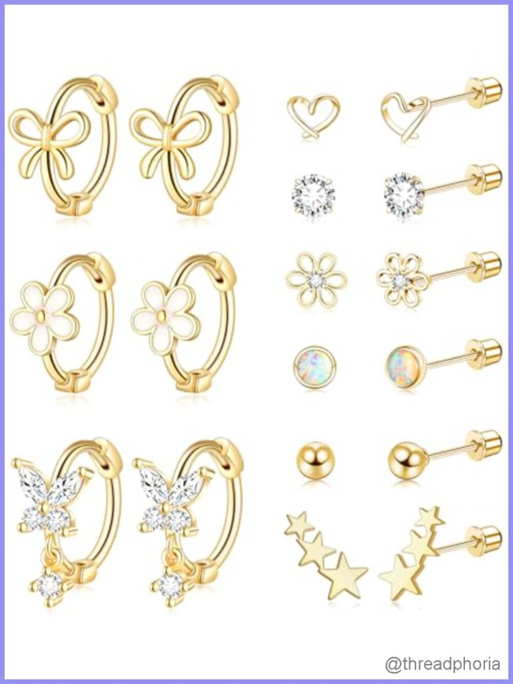 Hypoallergenic Surgical Stainless Steel Screw Back Earring Set Stud Hoop Gold